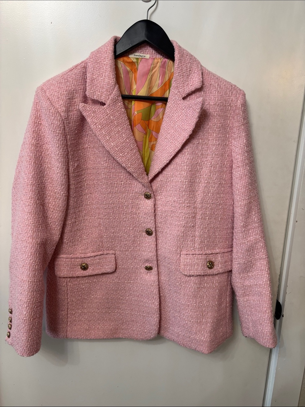 Sunday up Pink  tweed blazer large size large